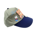 Mango Muffins grey and navy cotton baseball cap with a 3D bear charm and embroidered cartoon character.