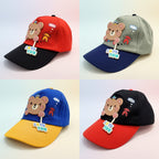 Mango Muffins children's cotton baseball cap with a 3D dangling bear charm that says "Love You". Available in red/black, grey/navy, blue/yellow, and black/red.