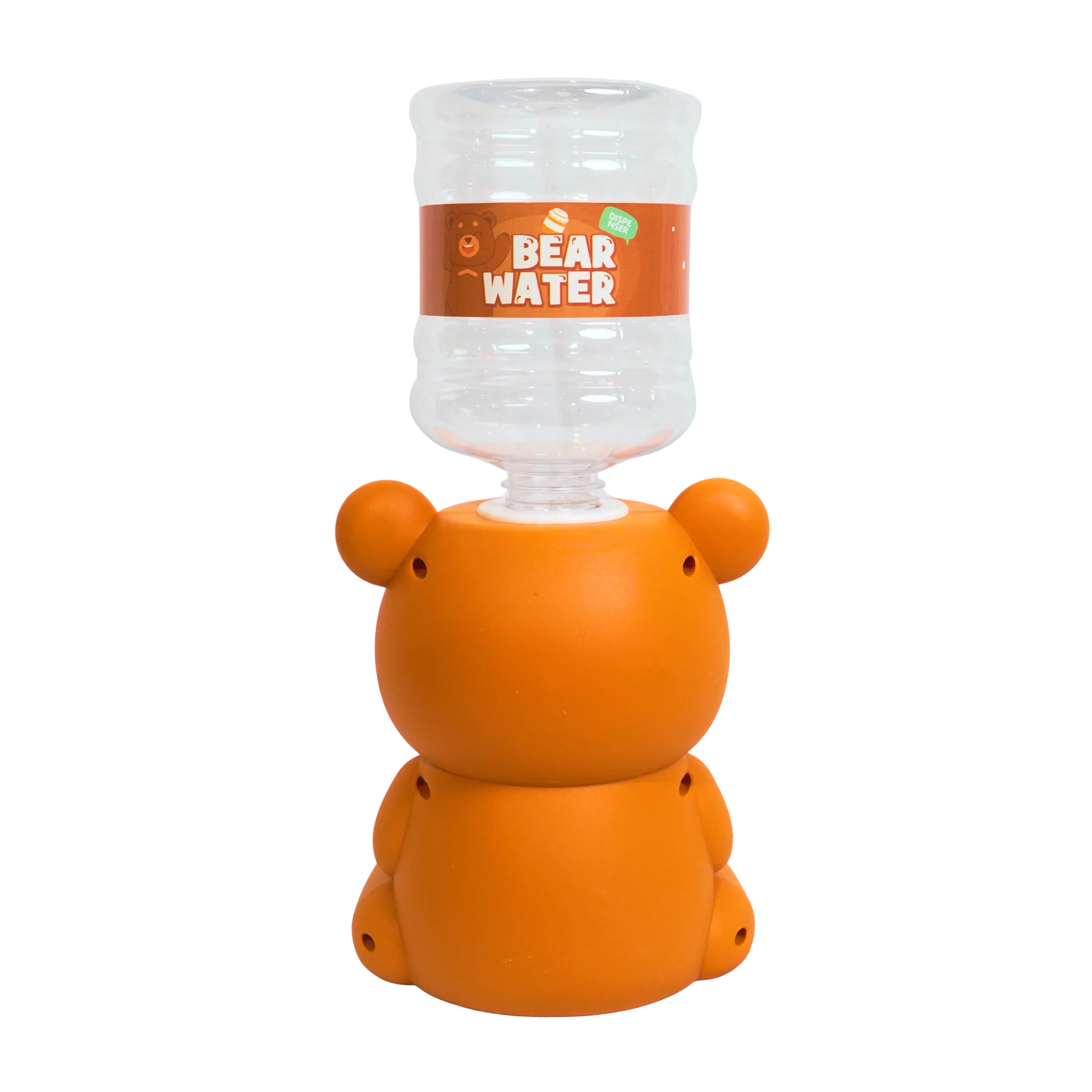 Mango Muffins orange bear water dispenser with a clear bottle on top, perfect for kids.