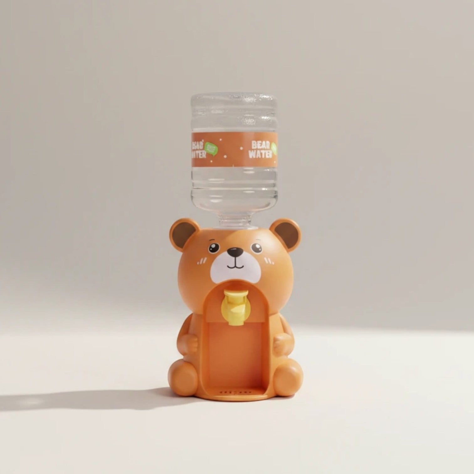 Mango Muffins orange bear water dispenser with mini cups, perfect for kids' desks.