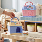 Mango Muffins Dream Cottage Savings Bank in periwinkle blue and lemon cream with 3D charms and coin slot