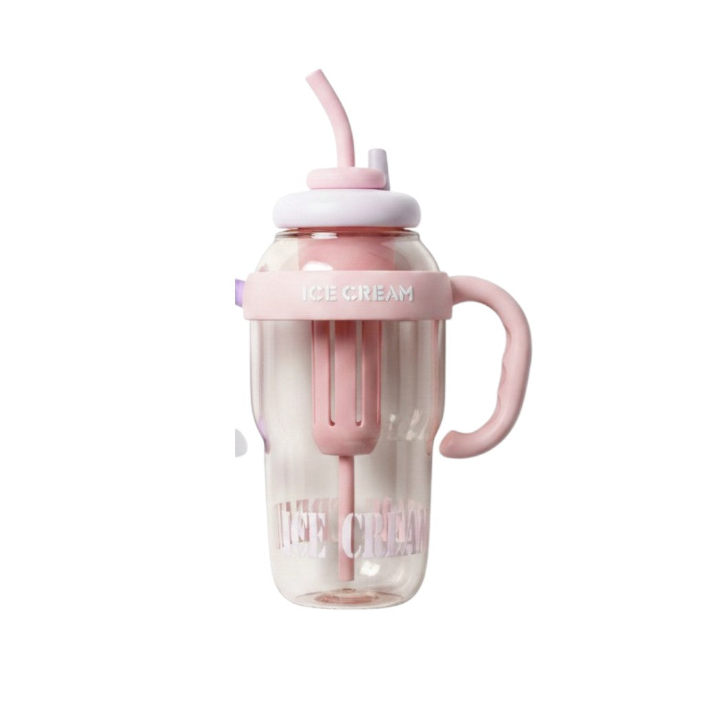 Mango Muffins Ice Cream Social Sipper, pink and clear tumbler with handle and straw, waffle cone texture