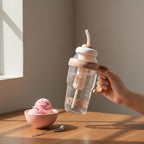 Mango Muffins Ice Cream Social Sipper tumbler with handle and straw, pastel pink and white