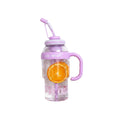 Mango Muffins Ice Cream Sipper tumbler with handle, straw, and orange slices. Purple and clear.