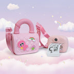 Mango Muffins pastel pink quilted purse with charms and matching instant print camera.