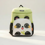Mango Muffins light green plush panda backpack for kids with 3D ears and embroidered face.