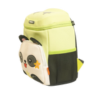 Mango Muffins light green plush panda backpack with 3D ears and embroidered star detail. Features zippered pocket and mesh side pocket.