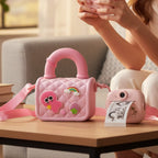 Mango Muffins pastel pink quilted sling bag with charms and instant print camera with printed photo.