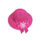 Mango Muffins pink woven cloche hat with polka dot ribbon and floral accent