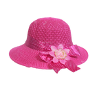 Mango Muffins berry pink woven cloche hat with polka dot ribbon and fabric flower accent.