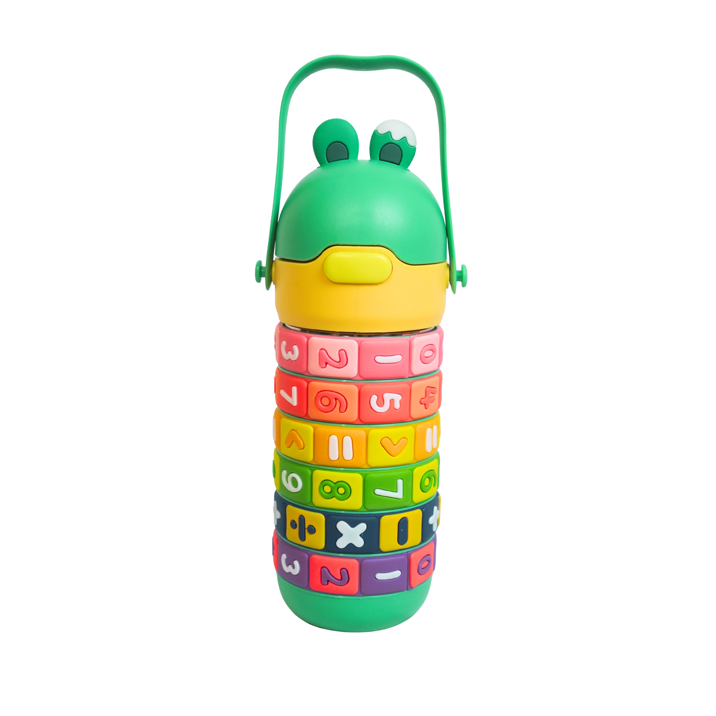 Mango Muffins Brainy Builder Puzzle Bottle, 430ml, with rotating math rings and froggy cap.