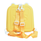 Mango Muffins yellow hard shell backpack with adjustable straps and bear ears.