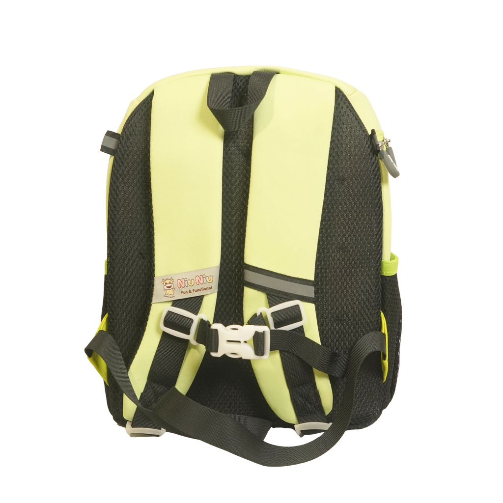 Mango Muffins yellow plush panda backpack with adjustable straps and reflective details.