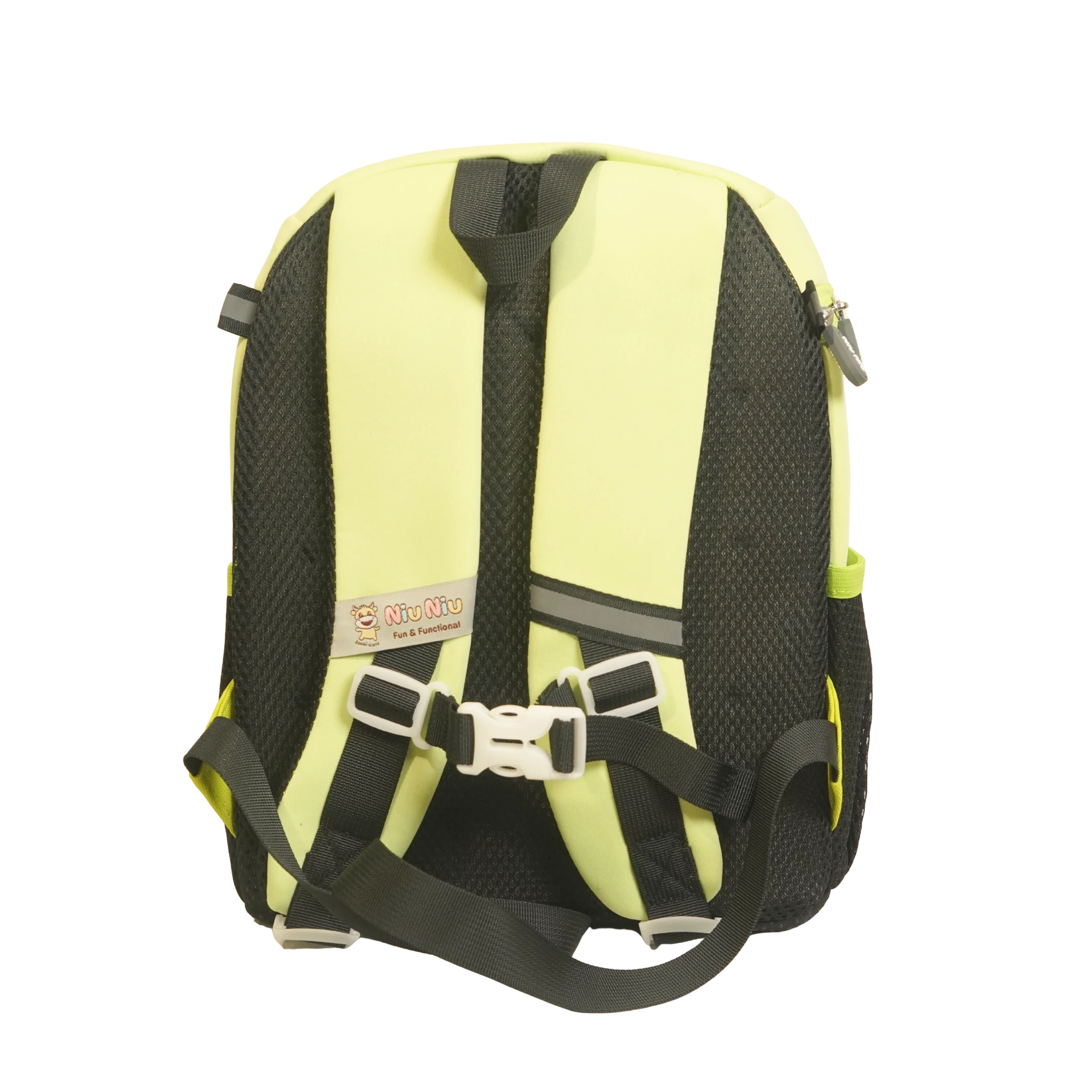 Mango Muffins yellow plush panda backpack with adjustable straps and reflective details.