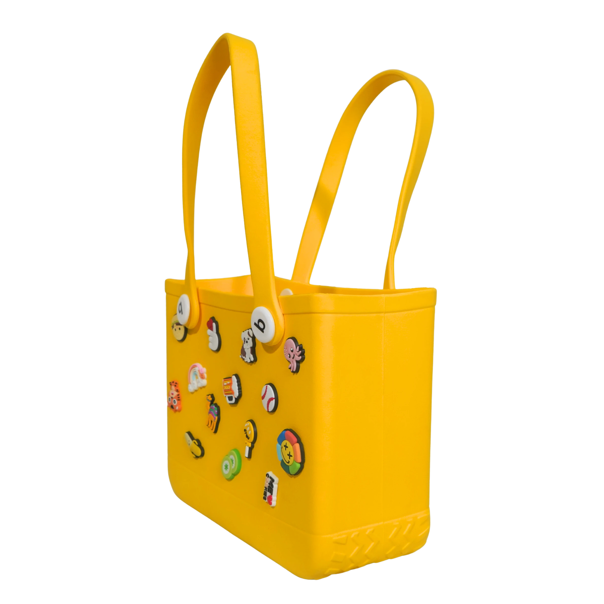Mango Muffins yellow PVC tote bag with charms, waterproof, semi-transparent, for kids.